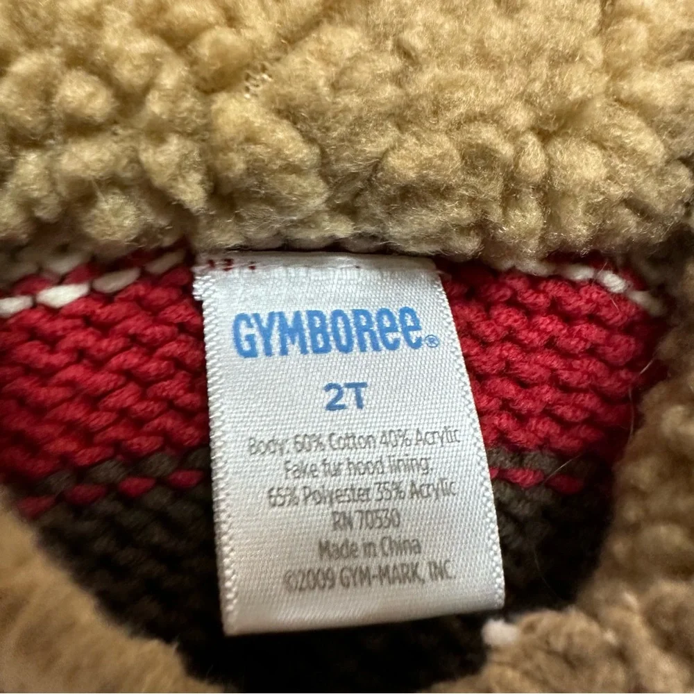 Gymboree Chevron Knit Holiday Stripe Sherpa Lined Hood Zip Jacket Boys Size 2T
